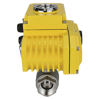 Stainless steel ball valve DNOVA BVMP.316.230-ISO PSI914, body material - stainless steel AISI 316, ball material - stainless steel AISI 316, seal - PTFE, threaded, quarter-turn electric actuator DNOVA-380 V