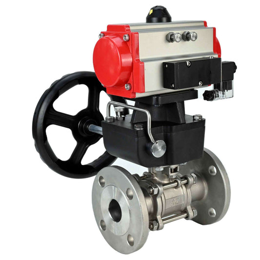 Stainless steel ball valve DNOVA ksfpt-304-180-da-4m310-24v-hdm, body material - stainless steel AISI 304, ball material - stainless steel AISI 304, seal - PTFE, pneumatic actuator operated