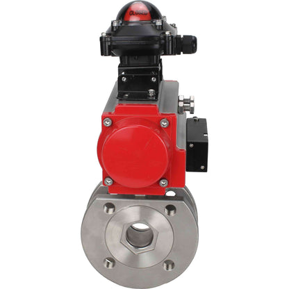 Válvula de bola de acero inoxidable DNOVA BVСЃFP.316.200 PSI232, paso completo, brida compacta, actuador neumático DNOVA DA doble efecto, distribuidor neumático 4M310-08 24 V, bloque de interruptores de límite APL-410N EX