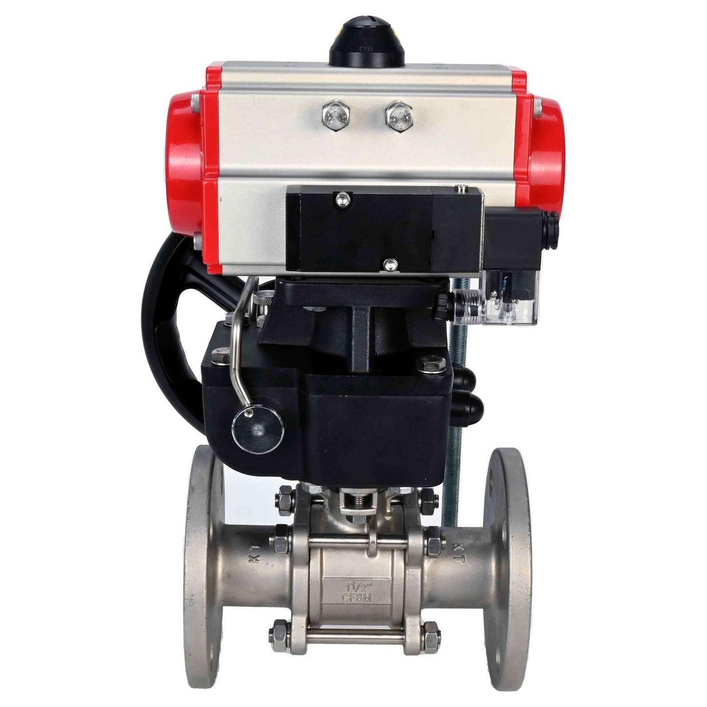 Stainless steel ball valve DNOVA ksfpt-304-180-da-4m310-24v-hdm, body material - stainless steel AISI 304, ball material - stainless steel AISI 304, seal - PTFE, pneumatic actuator operated