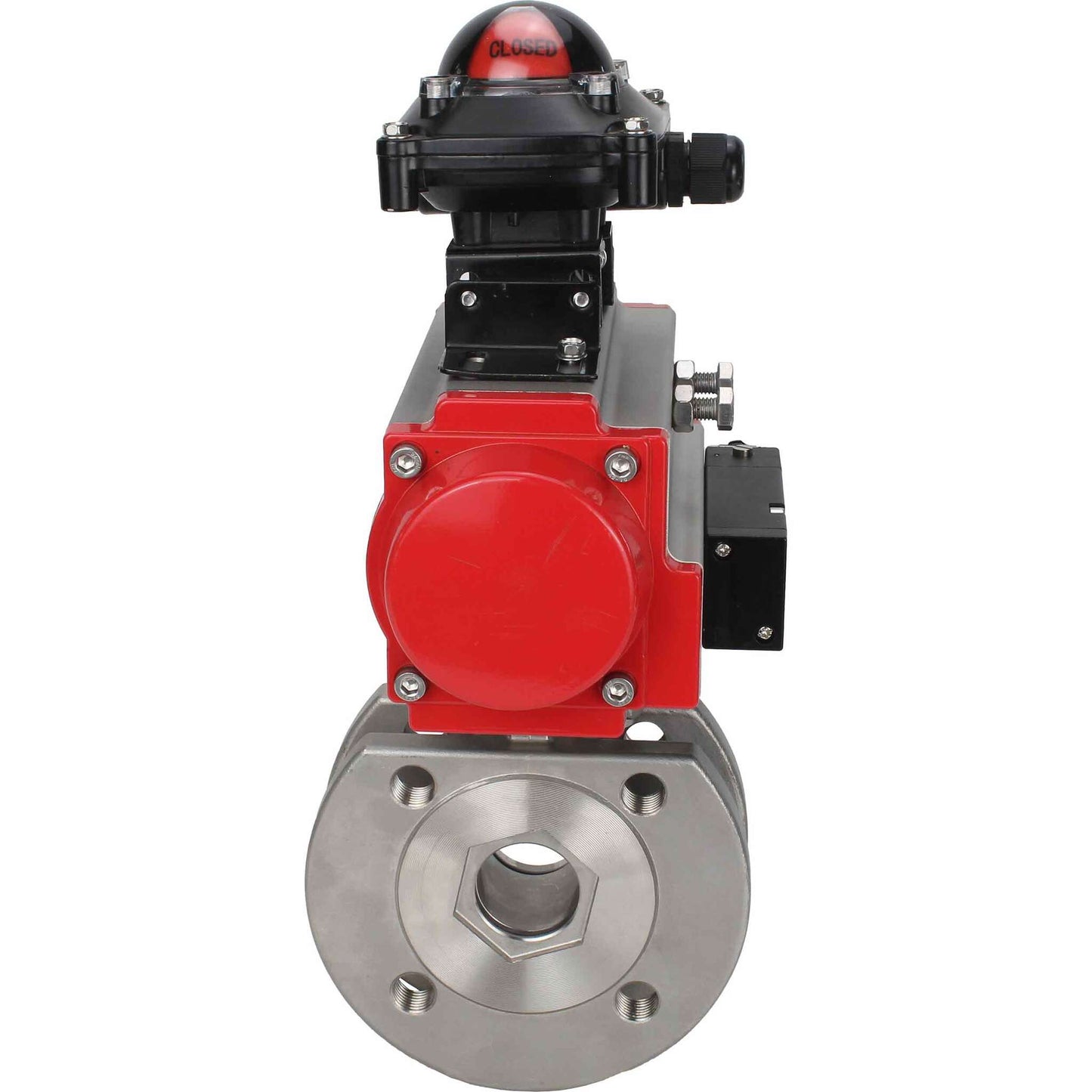 Stainless steel ball valve DNOVA BVcFP.316.200 PSI232 full port, compact flanged, pneumatic actuator DNOVA SA with return springs, pneumatic distributor 4M310-08 NAMUR 24 V, limit switch block APL-410N EX