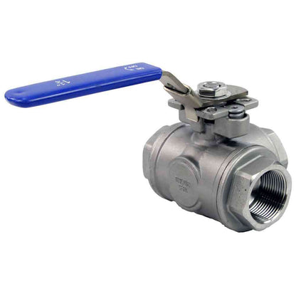Stainless steel ball 3-way valve Threaded L-type standard port DNOVA BV3232P(4pc)-SP-3WL-T-ISO-H PN63 with ISO 5211 mounting pad and handle