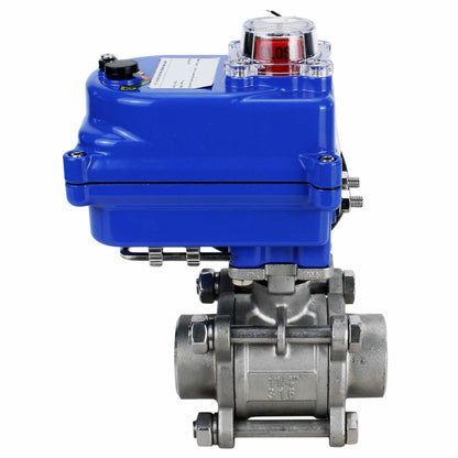 Válvula de bola de acero inoxidable DNOVA BVPP 316.200-ISO PSI914 SS316 paso completo, para soldar, material del cuerpo - acero inoxidable, actuador eléctrico de cuarto de vuelta DNOVA 003 azul 220 V