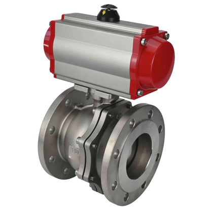 Stainless steel ball valve DNOVA kchfp-DNOVA-sa, body material - stainless steel AISI 316, ball material - stainless steel AISI 316, seal - PTFE, pneumatic actuator operated
