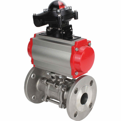 Stainless steel ball valve DNOVA ksfpt-304-180-da-apl210n, body material - stainless steel AISI 304, ball material - stainless steel AISI 304, seal - PTFE, pneumatic actuator operated