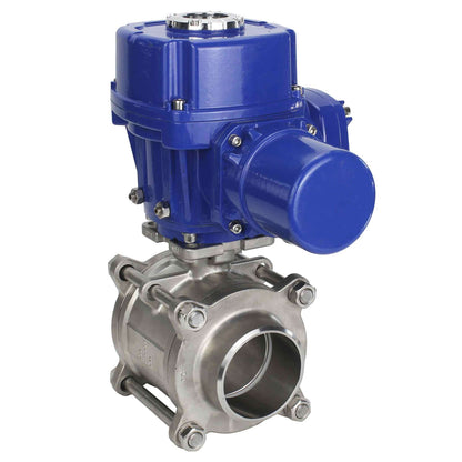 Válvula de bola de acero inoxidable DNOVA BVPP 316.200-ISO PSI914 SS316 paso completo, para soldar, material del cuerpo - acero inoxidable, actuador eléctrico de cuarto de vuelta DNOVA QT-W (M) 220 V