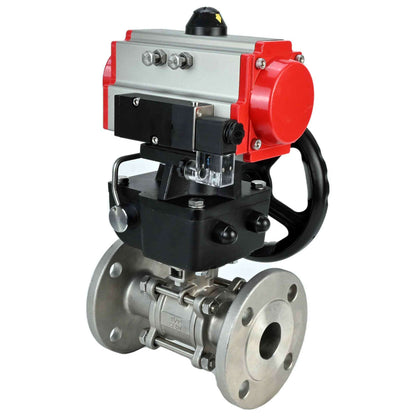 Stainless steel ball valve DNOVA ksfpt-304-180-da-4m310-24v-hdm, body material - stainless steel AISI 304, ball material - stainless steel AISI 304, seal - PTFE, pneumatic actuator operated