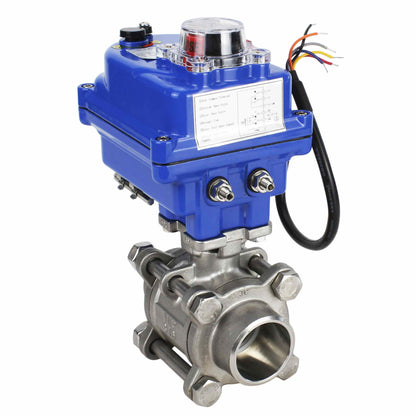 Válvula de bola de acero inoxidable DNOVA BVPP 316.200-ISO PSI914 SS316 paso completo, para soldar, material del cuerpo - acero inoxidable, actuador eléctrico de cuarto de vuelta DNOVA 003 azul 220 V