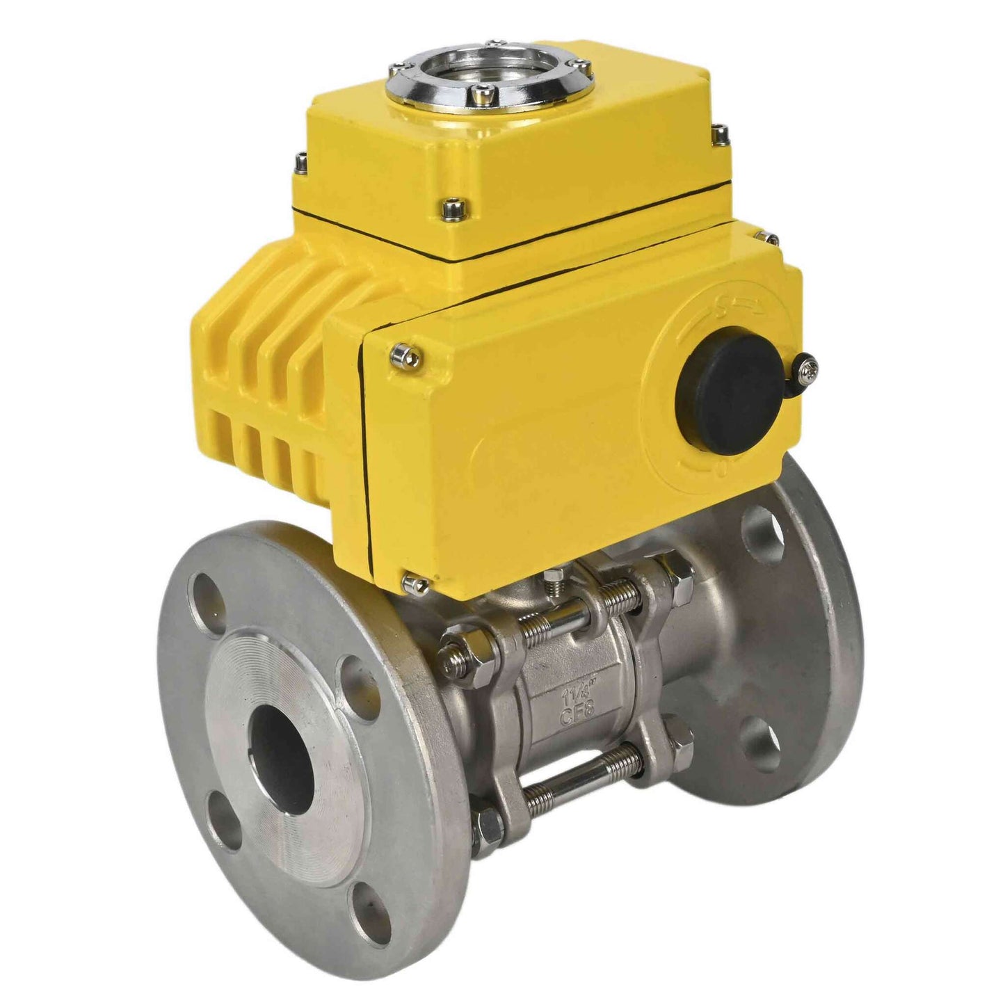 Stainless steel ball valve DNOVA ksfpt-304-180-24v, body material - stainless steel AISI 304, ball material - stainless steel AISI 304, seal - PTFE, electric actuator operated