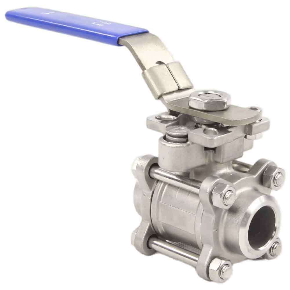 Stainless steel ball valve DNOVA BV3232P(3pc)-FP-W-ISO-H full port, for welding, with ISO 5211 mounting pad and handle
