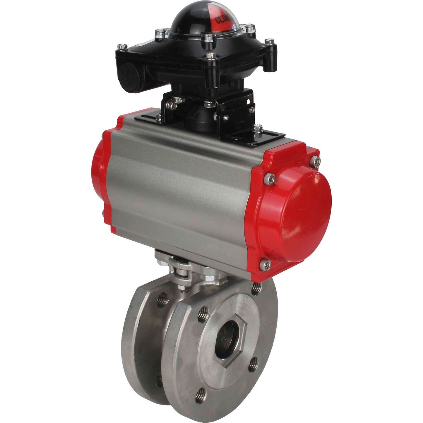 Stainless steel ball valve DNOVA BVcFP.316.200 PSI232 full port, compact flanged, pneumatic actuator DNOVA SA with return springs, pneumatic distributor 4M310-08 NAMUR 24 V, limit switch block APL-410N EX