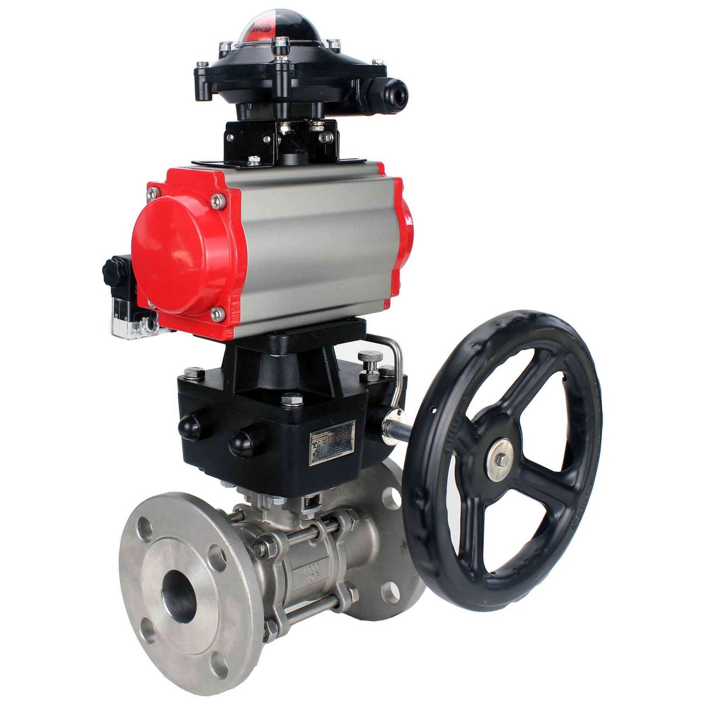 Stainless steel ball valve DNOVA ksfpt-304-180-da-4m310-24v-apl210n-hdm, body material - stainless steel AISI 304, ball material - stainless steel AISI 304, seal - PTFE, pneumatic actuator operated