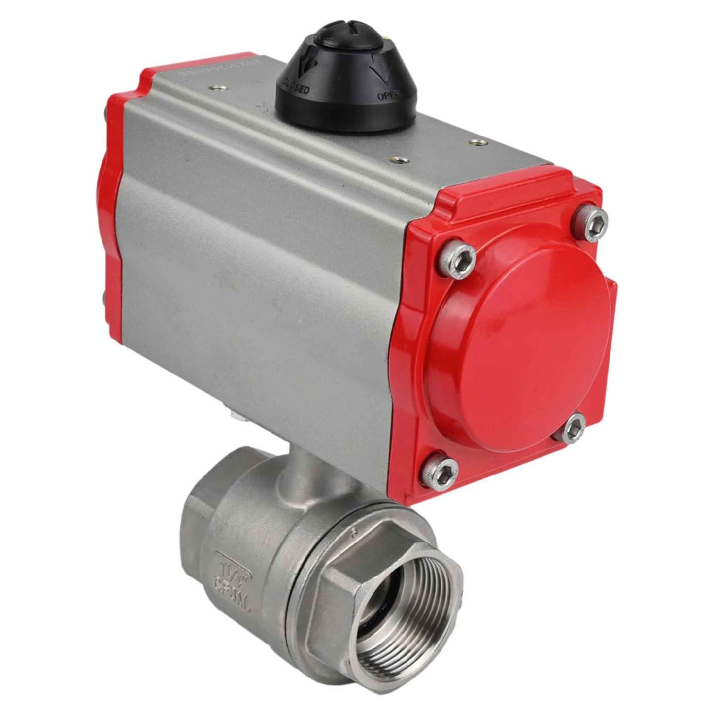 Stainless steel ball valve DNOVA BVMP.316.230-ISO PSI914, body material - stainless steel AISI 316, ball material - stainless steel AISI 316, seal - PTFE, full port, threaded, double-acting pneumatic actuator DNOVA DA