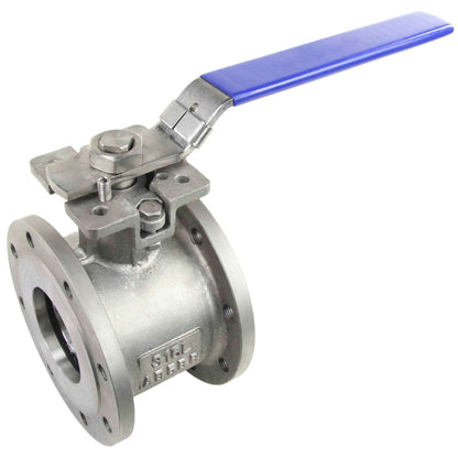 Stainless steel ball valve DNOVA BV3232P-FP-Fb-ISO-H PN16, full port, compact flanged connection Class 150, with ISO 5211 mounting pad and handle