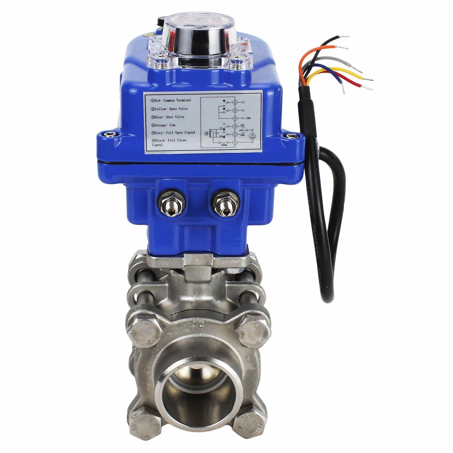 Válvula de bola de acero inoxidable DNOVA BVPP 316.200-ISO PSI914 SS316 paso completo, para soldar, material del cuerpo - acero inoxidable, actuador eléctrico de cuarto de vuelta DNOVA 003 azul 24 V