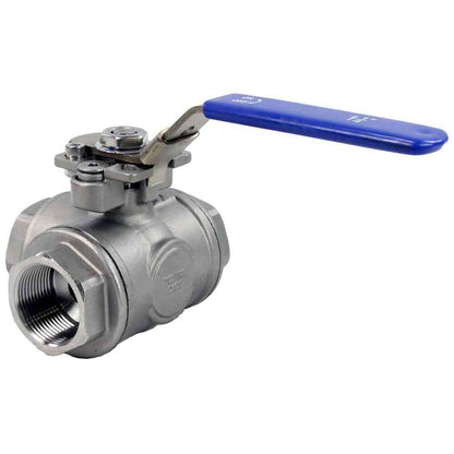 Stainless steel ball 3-way valve Threaded NPT/BSP T-type standard port DNOVA BV3232P(4pc)-SP-3WT-T-ISO-H with ISO 5211 mounting pad and handle