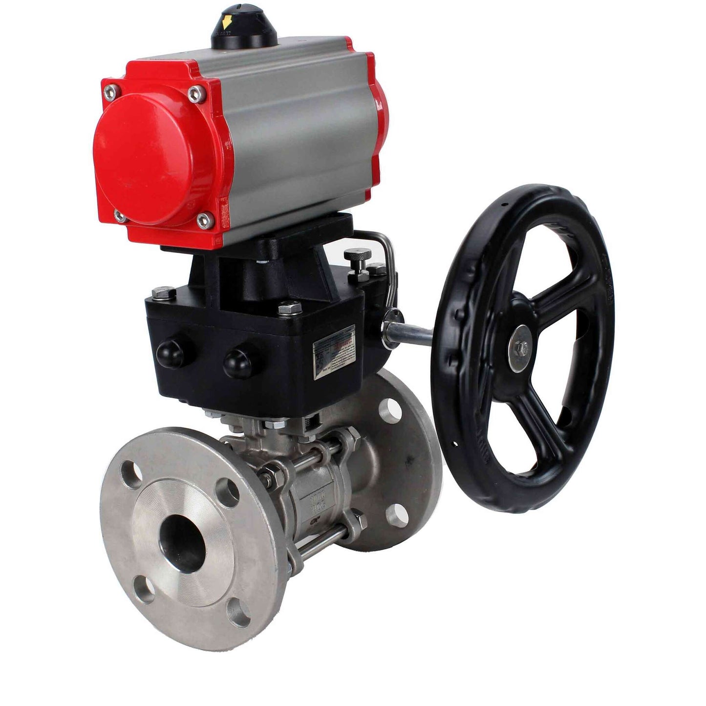 Stainless steel ball valve DNOVA ksfpt-304-180-da-hdm, body material - stainless steel AISI 304, ball material - stainless steel AISI 304, seal - PTFE, pneumatic actuator operated