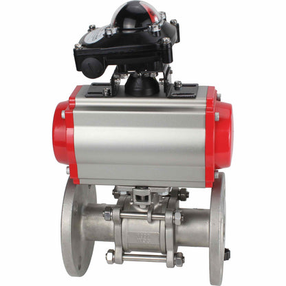 Stainless steel ball valve DNOVA ksfpt-304-180-da-apl210n, body material - stainless steel AISI 304, ball material - stainless steel AISI 304, seal - PTFE, pneumatic actuator operated