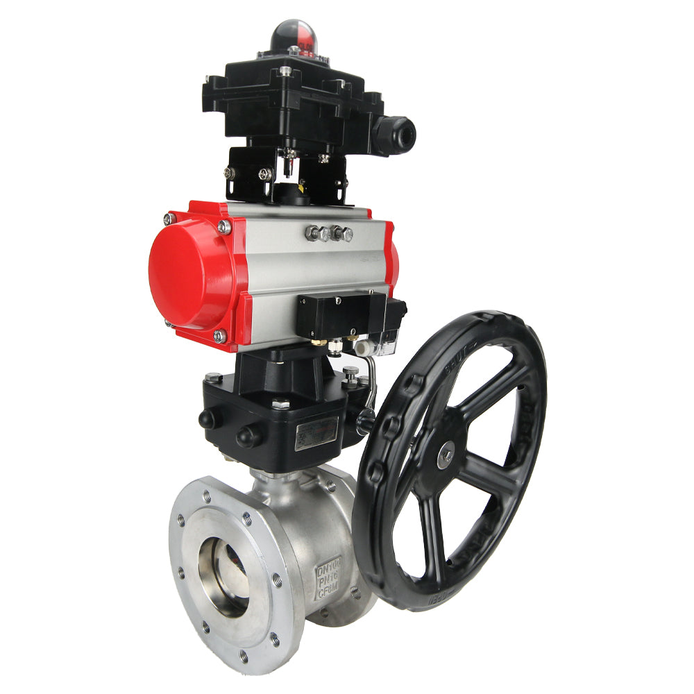 Válvula de bola de acero inoxidable DNOVA BVFP.316, actuador neumático DNOVA DA, reductor HDM, distribuidor neumático 4M310-08 220 V, bloque de final de carrera APL-410N EX