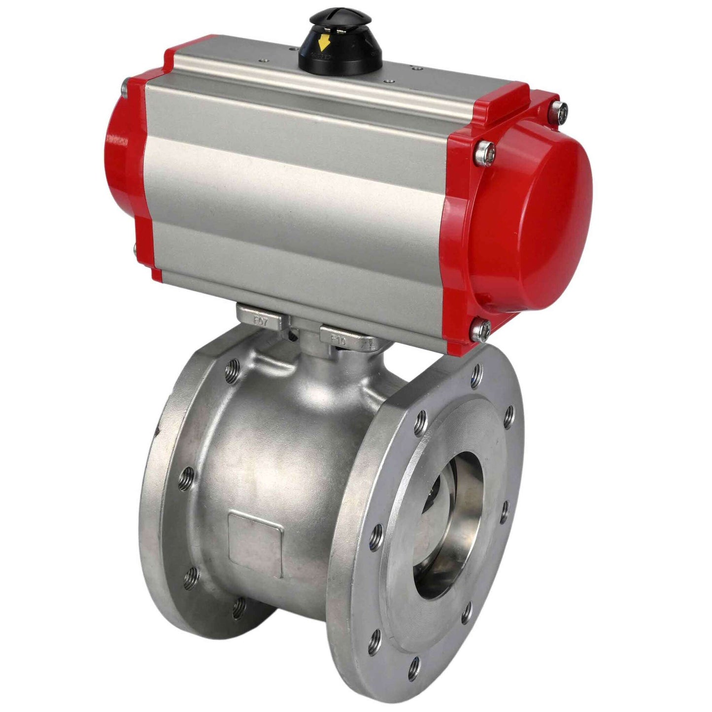 Stainless steel ball valve DNOVA kchmfp-DNOVA-da, body material - stainless steel AISI 316, ball material - stainless steel AISI 316, seal - PTFE, pneumatic actuator operated