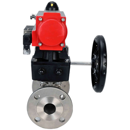 Stainless steel ball valve DNOVA ksfpt-304-180-da-4m310-24v-hdm, body material - stainless steel AISI 304, ball material - stainless steel AISI 304, seal - PTFE, pneumatic actuator operated