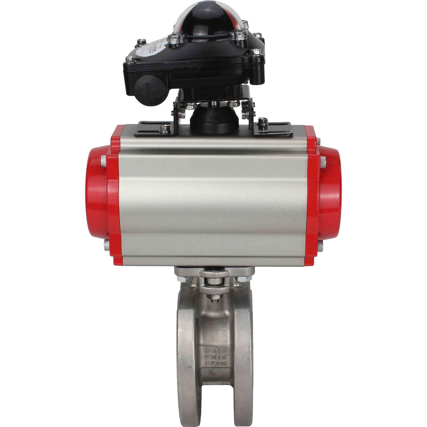 Stainless steel ball valve DNOVA BVcFP.316.200 PSI232 full port, compact flanged, pneumatic actuator DNOVA SA with return springs, pneumatic distributor 4M310-08 NAMUR 220 V, limit switch block APL-410N EX