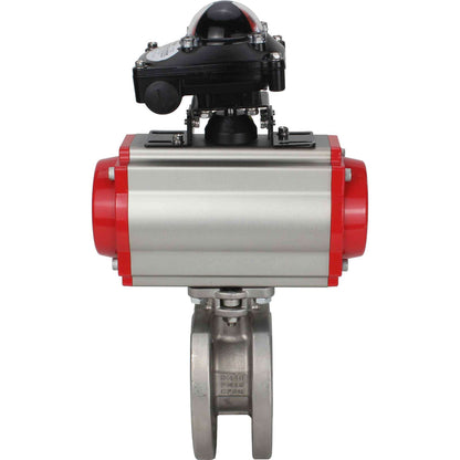 Stainless steel ball valve DNOVA BVcFP.316.200 PSI232 full port, compact flanged, pneumatic actuator DNOVA SA with return springs, pneumatic distributor 4M310-08 NAMUR 220 V, limit switch block APL-410N EX