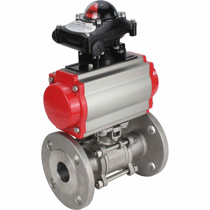 Stainless steel ball valve DNOVA ksfpt-304-180-da-apl210n, body material - stainless steel AISI 304, ball material - stainless steel AISI 304, seal - PTFE, pneumatic actuator operated