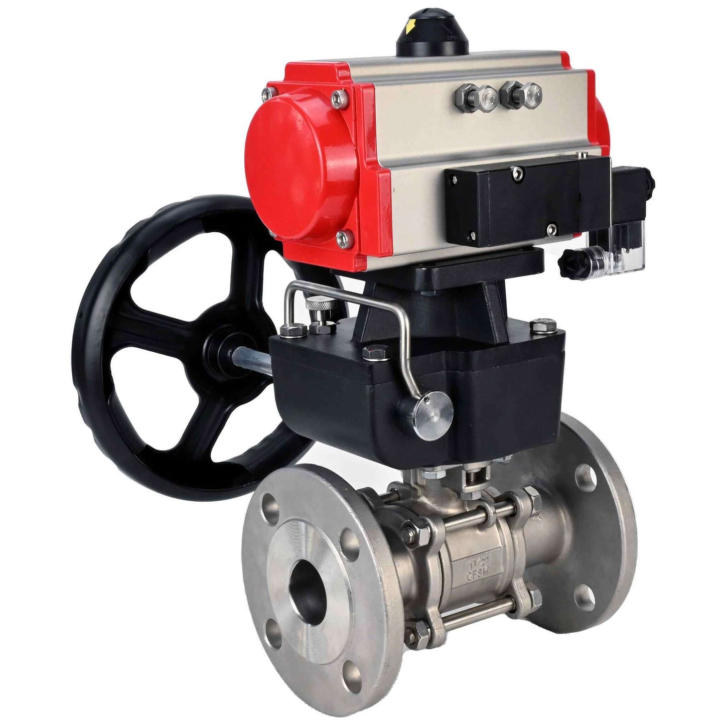 Stainless steel ball valve DNOVA ksfpt-304-180-da-4m310-24v-hdm, body material - stainless steel AISI 304, ball material - stainless steel AISI 304, seal - PTFE, pneumatic actuator operated