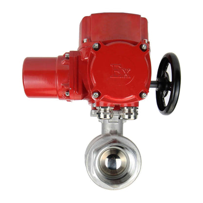 Stainless steel ball valve DNOVA kchmp-DNOVA-ex-380v, body material - stainless steel AISI 316, ball material - stainless steel AISI 316, seal - PTFE, electric actuator operated