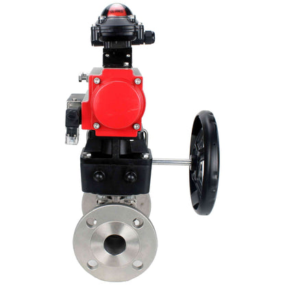 Stainless steel ball valve DNOVA ksfpt-304-180-da-4m310-24v-apl210n-hdm, body material - stainless steel AISI 304, ball material - stainless steel AISI 304, seal - PTFE, pneumatic actuator operated