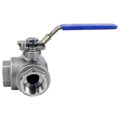Stainless steel ball 3-way valve Threaded L-type standard port DNOVA BV3232P(4pc)-SP-3WL-T-ISO-H PN63 with ISO 5211 mounting pad and handle