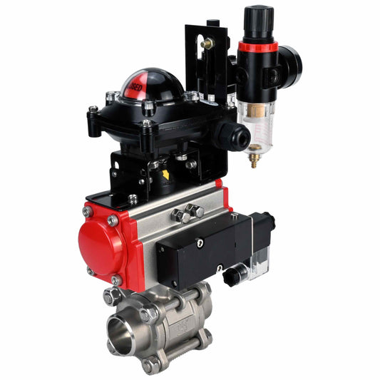 صمام كروي من الفولاذ المقاوم للصدأ DNOVA kshpp-316200-da-4m310-110/220-apl210n-atu، مادة الجسم - الفولاذ المقاوم للصدأ AISI 316، مادة الكرة - الفولاذ المقاوم للصدأ AISI 316، الختم - PTFE، يعمل بواسطة مشغل هوائي