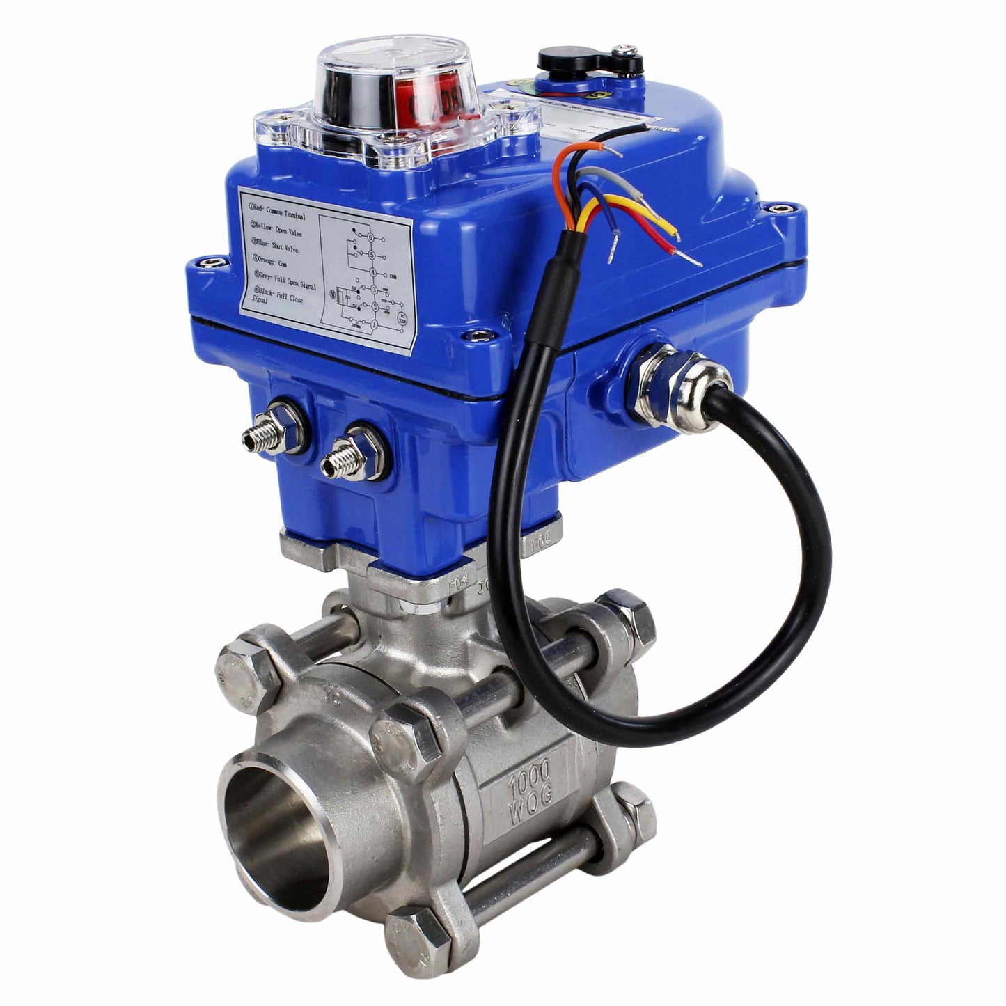 Válvula de bola de acero inoxidable DNOVA BVPP 316.200-ISO PSI914 SS316 paso completo, para soldar, material del cuerpo - acero inoxidable, actuador eléctrico de cuarto de vuelta DNOVA 003 azul 24 V