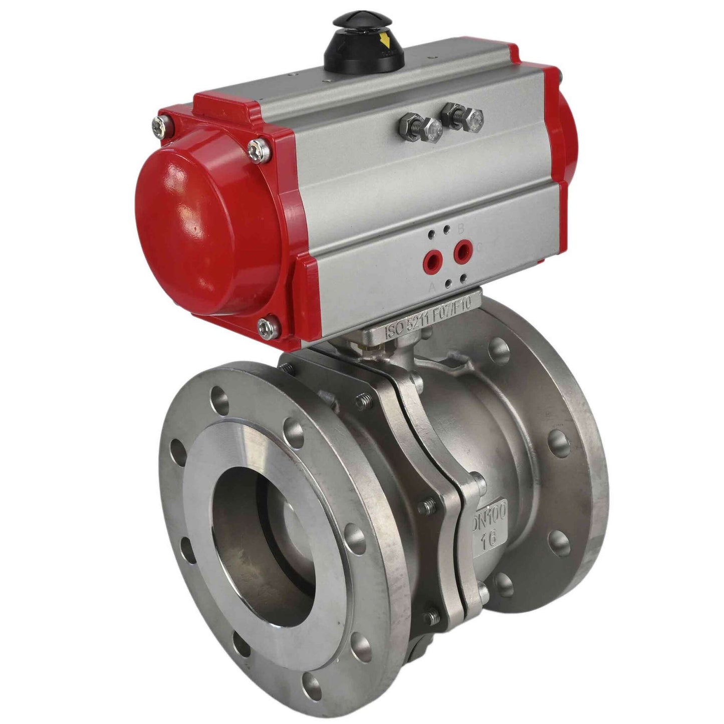 Stainless steel ball valve DNOVA kchfp-DNOVA-sa, body material - stainless steel AISI 316, ball material - stainless steel AISI 316, seal - PTFE, pneumatic actuator operated