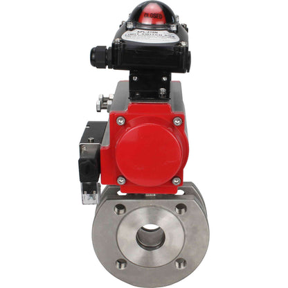 Stainless steel ball valve DNOVA BVcFP.316.200 PSI232 full port, compact flanged, pneumatic actuator DNOVA SA with return springs, pneumatic distributor 4M310-08 NAMUR 24 V, limit switch block APL-410N EX