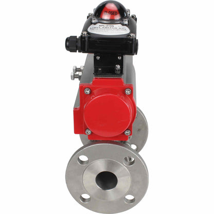 Stainless steel ball valve DNOVA ksfpt-304-180-da-apl210n, body material - stainless steel AISI 304, ball material - stainless steel AISI 304, seal - PTFE, pneumatic actuator operated