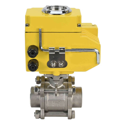 Stainless steel ball valve DNOVA kshpp-316200-DNOVA-380v, body material - stainless steel AISI 316, ball material - stainless steel AISI 316, seal - PTFE, electric actuator operated