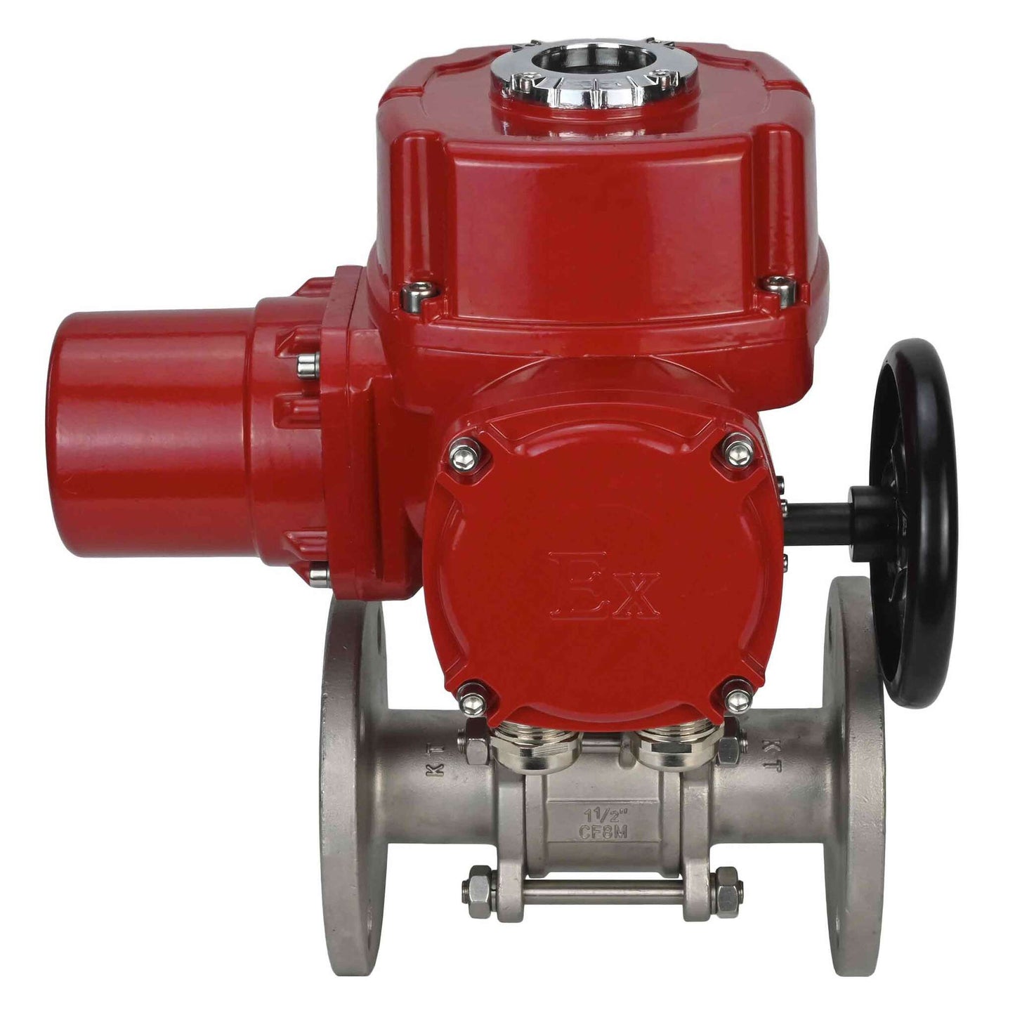 Válvula de bola de acero inoxidable DNOVA BVFPT.316.180 de tres piezas, material del cuerpo: acero inoxidable SS316, junta: PTFE, brida, paso completo, actuador eléctrico de cuarto de vuelta DNOVA QT-W (M) EX 220 V