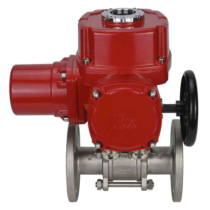 Válvula de bola de acero inoxidable DNOVA BVFPT.316.180 de tres piezas, material del cuerpo: acero inoxidable SS316, junta: PTFE, brida, paso completo, actuador eléctrico de cuarto de vuelta DNOVA QT-W (M) EX 220 V