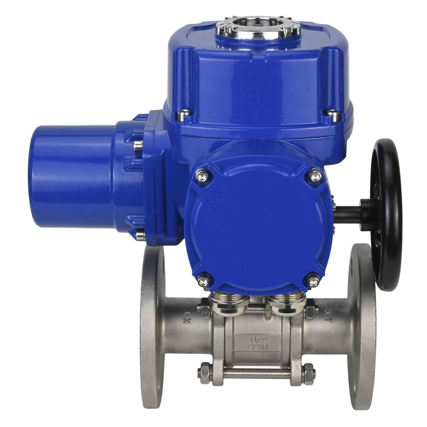 Válvula de bola de acero inoxidable DNOVA BVFPT.316.180 de tres piezas, material del cuerpo: acero inoxidable SS316, junta: PTFE, brida, paso completo, actuador eléctrico de cuarto de vuelta DNOVA QT-W (M) 220 V