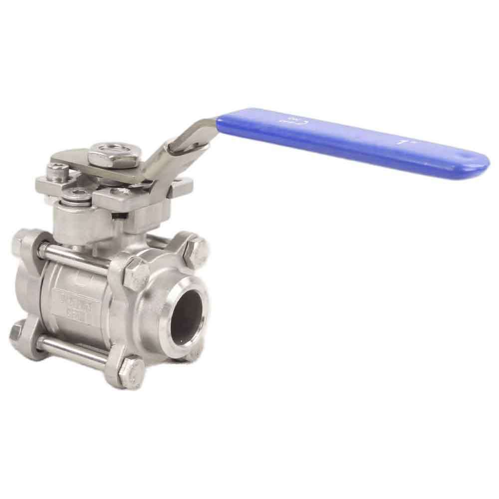 Stainless steel ball valve DNOVA BV3232P(3pc)-FP-W-ISO-H full port, for welding, with ISO 5211 mounting pad and handle