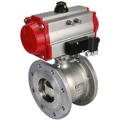 Stainless steel ball valve DNOVA kchmfp-DNOVA-da-4m310-24v, body material - stainless steel AISI 316, ball material - stainless steel AISI 316, seal - PTFE, pneumatic actuator operated