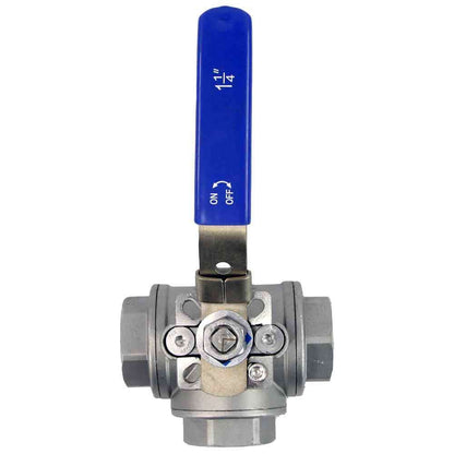 Stainless steel ball 3-way valve Threaded NPT/BSP T-type standard port DNOVA BV3232P(4pc)-SP-3WT-T-ISO-H with ISO 5211 mounting pad and handle