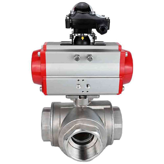 Stainless steel ball valve DNOVA 3h-l-rpss316200mm-iso-pnevpr-sa-lsu, body material - stainless steel AISI 316, ball material - stainless steel AISI 316, seal - PTFE, pneumatic actuator operated