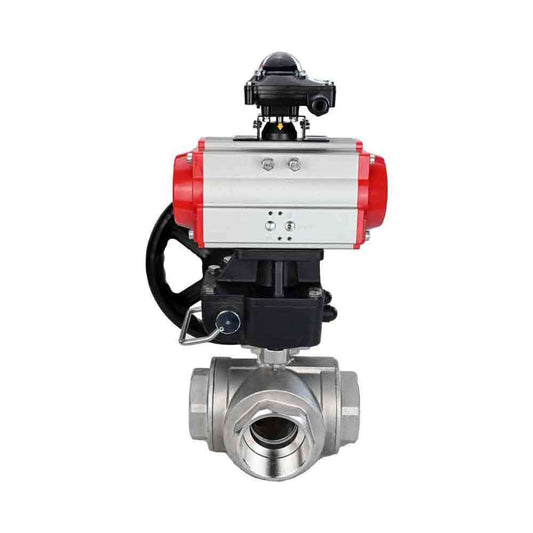 Stainless steel ball valve DNOVA 3h-l-rpss316200mm-iso-pnevpr-da-lsu-hdm, body material - stainless steel AISI 316, ball material - stainless steel AISI 316, seal - PTFE, pneumatic actuator operated