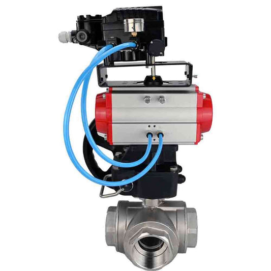 Stainless steel ball valve DNOVA 3h-l-rpss316200mm-iso-pnevpr-da-hdm-epp-boz, body material - stainless steel AISI 316, ball material - stainless steel AISI 316, seal - PTFE, pneumatic actuator operated