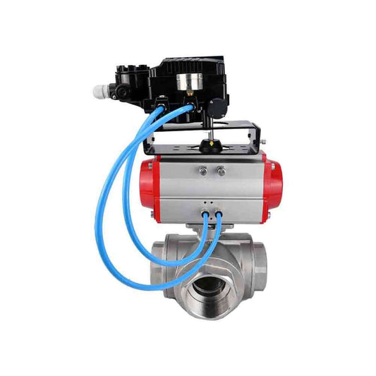 Stainless steel ball valve DNOVA 3h-l-rpss316200mm-iso-pnevpr-sa-epp-boz, body material - stainless steel AISI 316, ball material - stainless steel AISI 316, seal - PTFE, pneumatic actuator operated