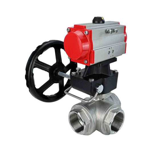 Stainless steel ball valve DNOVA 3h-l-rpss316200mm-iso-pnevpr-da-hdm, body material - stainless steel AISI 316, ball material - stainless steel AISI 316, seal - PTFE, pneumatic actuator operated
