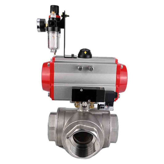 صمام كروي من الفولاذ المقاوم للصدأ DNOVA 3h-l-rpss316200mm-iso-pnevpr-da-rasp-110/220v-atu، مادة الجسم - الفولاذ المقاوم للصدأ AISI 316، مادة الكرة - الفولاذ المقاوم للصدأ AISI 316، الختم - PTFE، مشغل هوائي.